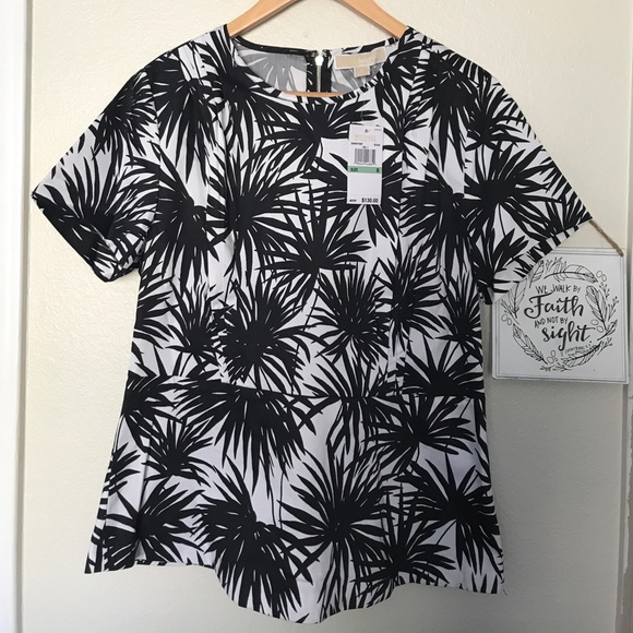 Michael Kors Black and White Palm Trees Top 8 - Picture 3 of 6